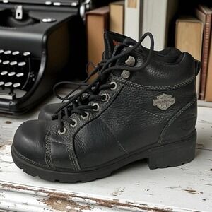 Harley Davidson Motorcycle Black Leather Ankle Boots Women's Size 7